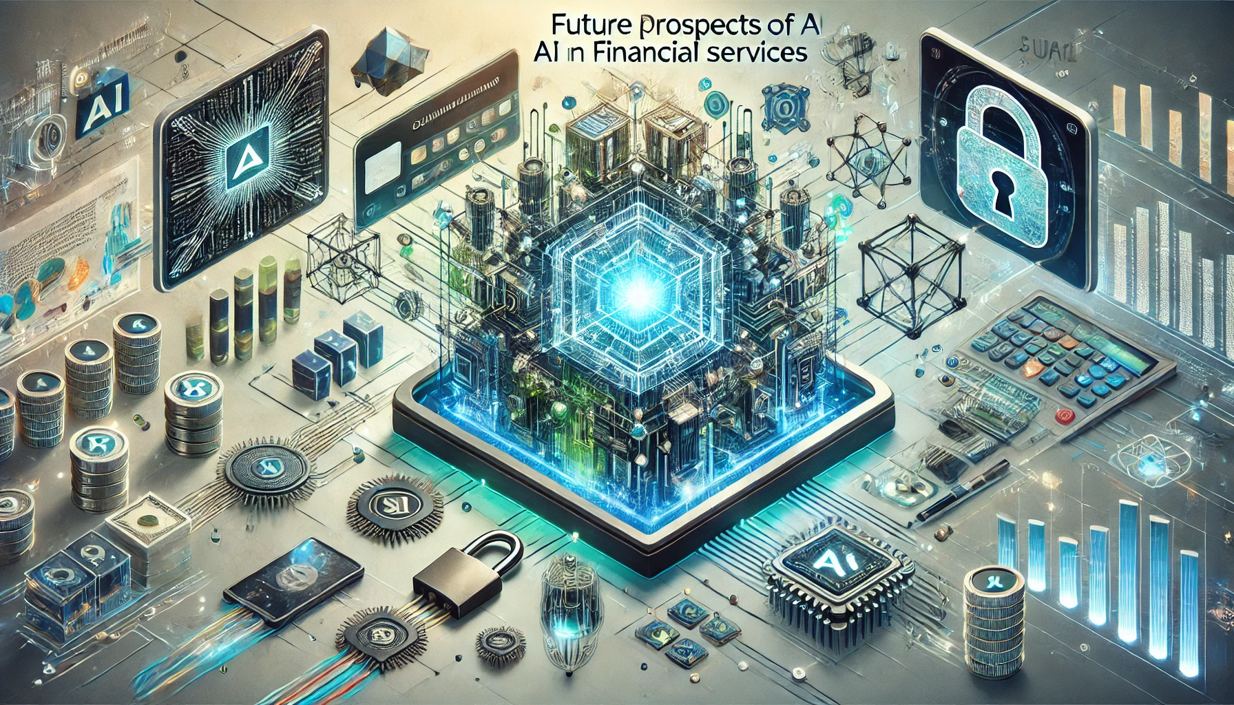 DALL·E 2024 08 28 18.19.59 Create a rectangular format image illustrating the concept of Future Prospects of AI in Financial Services. The image should depict a futuristic and