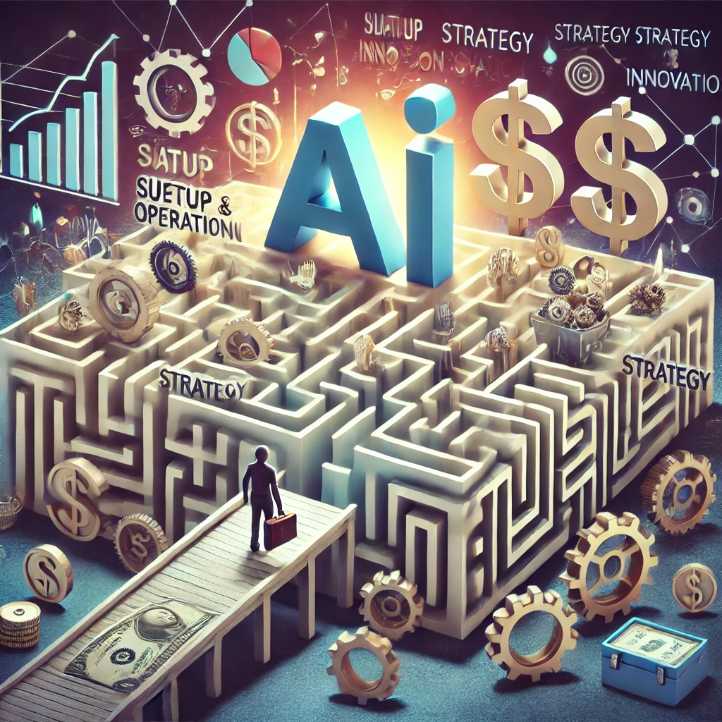 DALL·E 2024 08 29 10.20.12 A conceptual image representing the challenge of navigating high setup and operational costs when implementing generative AI. The image features a lar